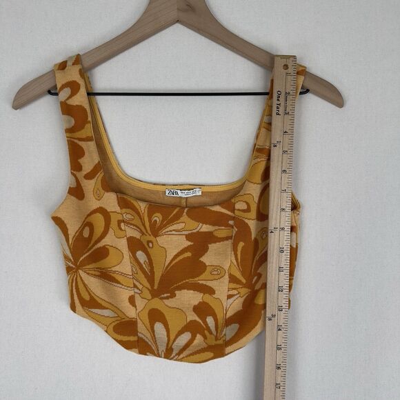 Zara Top Womens Medium Yellow Floral Cropped Retro 70s Funky Boho Fairy Festival - Picture 11 of 12